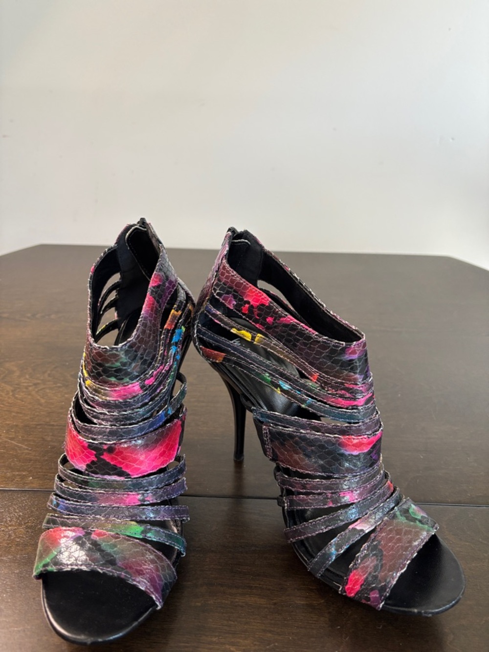 Michael Antonio Black Multi-Color Strappy Stiletto Heels Size 9